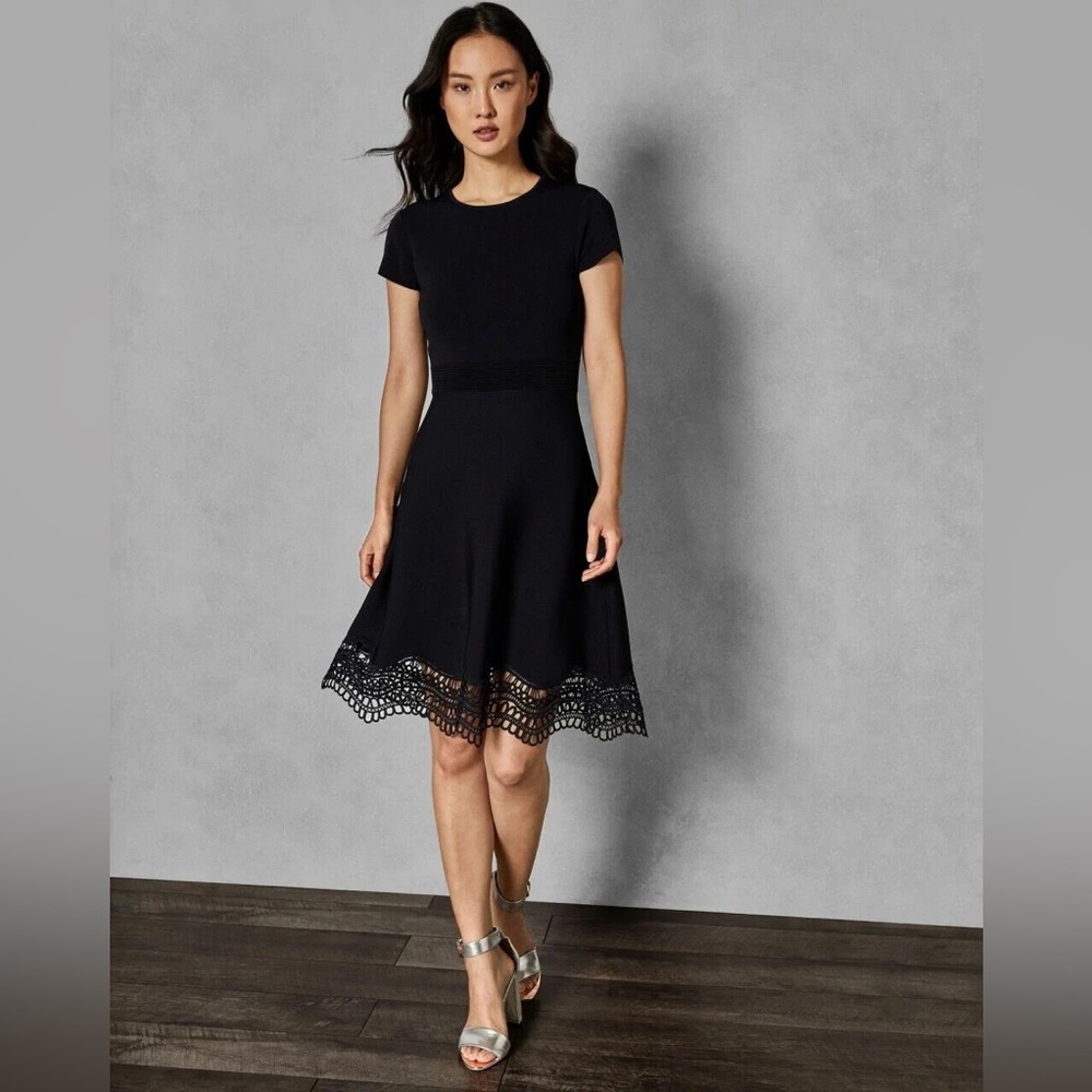 Ted Baker Black Crew Neck Knee-Length Dress